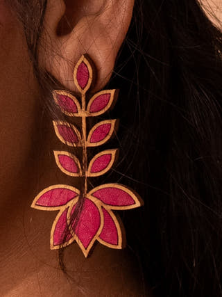 Pink Lotus Repurposed Fabric and Wood Statement Earrings