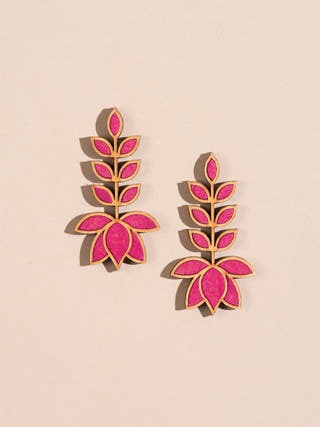 Pink Lotus Repurposed Fabric and Wood Statement Earrings