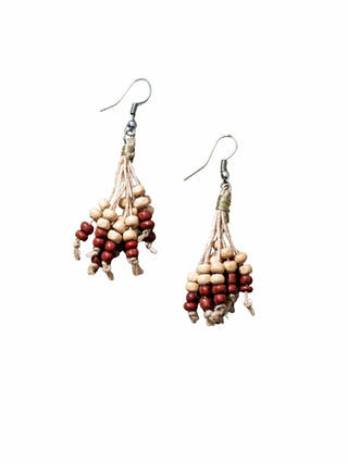 Eco Chic Jute & Wooden Beads Tassel Earrings
