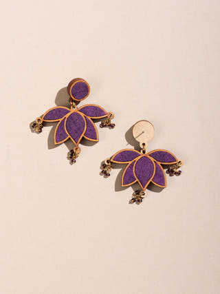 Wood Lotus Earrings Purple WHE