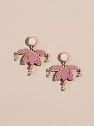 Wood Statement Lotus Earrings In Pink WHE