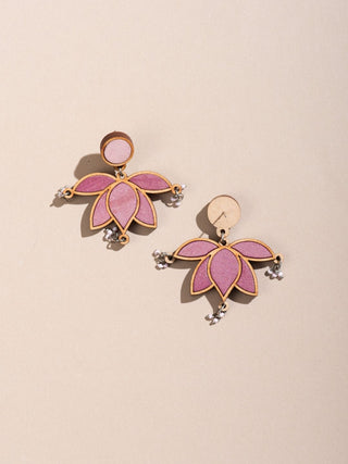 Wood Statement Lotus Earrings In Pink WHE