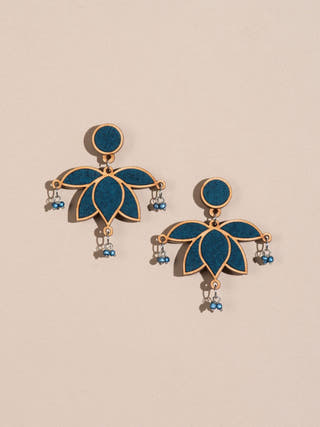 Wood Lotus Earrings Teal WHE