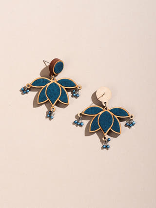 Wood Lotus Earrings Teal WHE