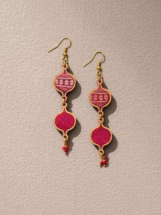 Wood Earrings In Red and Gold WHE
