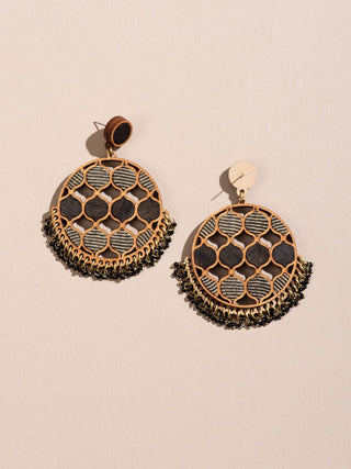 Wood Round Earrings In Black WHE