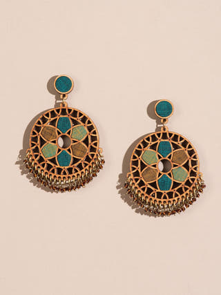 Wood Wheel Earrings Green WHE