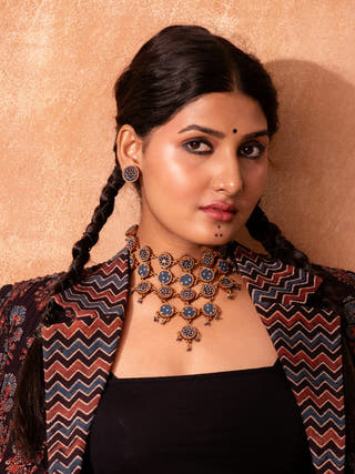 Ajrakh Wood Stud Blue WHE