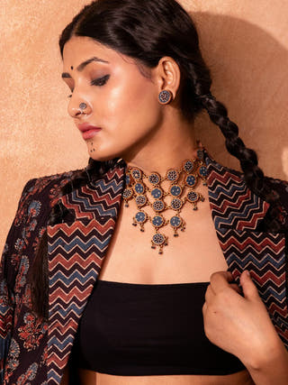 Ajrakh Wood Stud Blue WHE