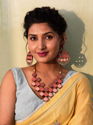 Wood Earrings With Pink Shades WHE