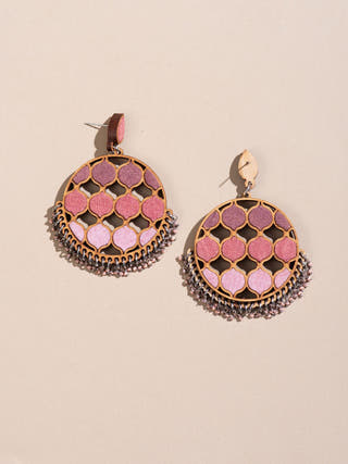 Wood Earrings With Pink Shades WHE