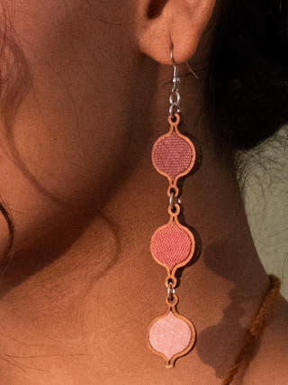 Shades of Pink Repurposed Fabric and Wood Danglers