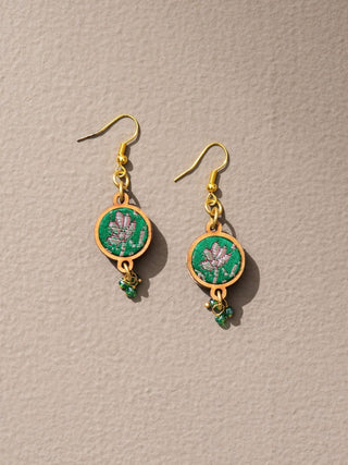 Wood Banarasi Earrings In Green WHE