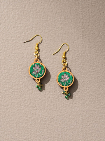 Wood Banarasi Earrings In Green