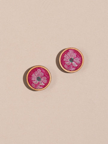 Wood Stud Earrings Pink