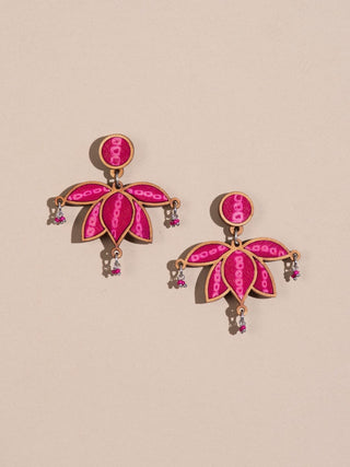 Wood Statement Lotus Earrings Pink WHE