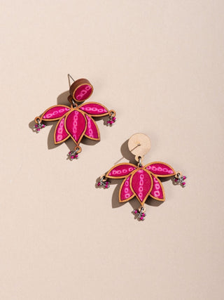 Wood Statement Lotus Earrings Pink WHE