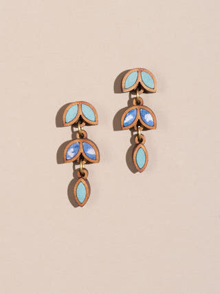 Shades of blue Bloom Repurposed Fabric and Wood Leaf Dangler