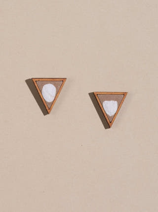 Beige Two Look in One Repurposed Fabric and Wood Triangle Earring