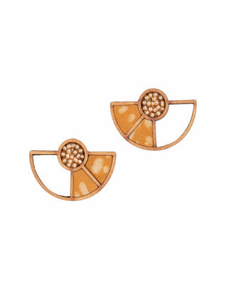 Yellow Geometrical Repurposed Fabric and Wood Earring