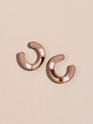 Beige Compassion Repurposed Fabric and Wood Earring