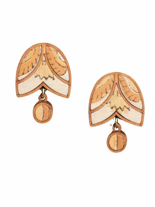 Yellow Brown Bloom Repurposed Fabric and Wood Stud Earrings