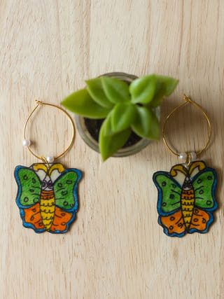 Butterfly Leather Puppet Baali Ear Rings