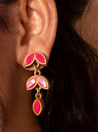 Shades of Pink Bloom Repurposed Fabric and Wood Leaf Dangler