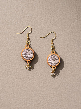 Brocade  Upcycled Fabric and Wood earrings Gold WHE