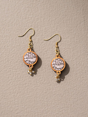 Brocade Upcycled Fabric and Wood earrings Gold