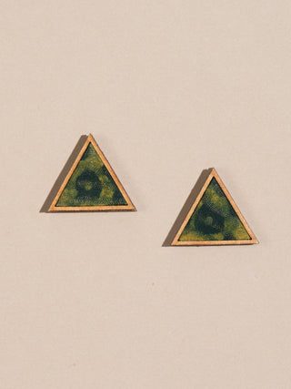 Batik Wood Triangular Studs Green WHE