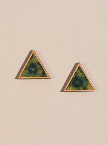 Batik Wood Triangular Studs Green