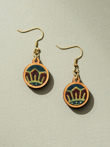 Ajrakh Wood Earrings Sun Green