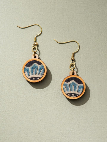 Ajrakh Wood Earrings Bluish Black