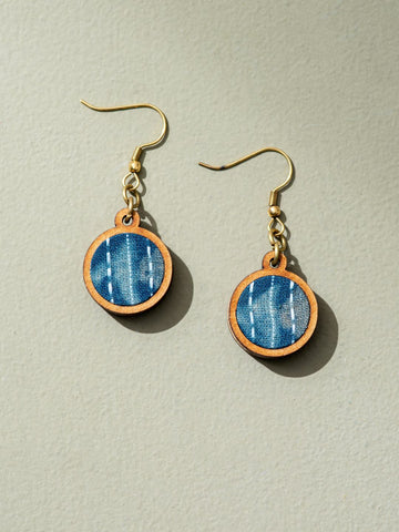 Kantha Batik Wood Earrings Blue