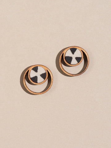 Batik Wood Stud Earrings Black And Beige