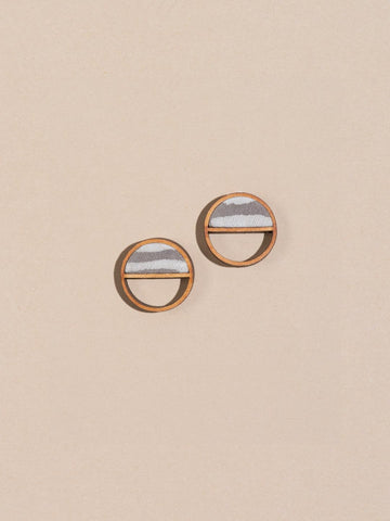 Wood Semi Circle Stud Earrings Grey