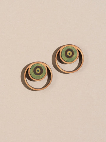 Ajrakh Wood Stud Earrings Green