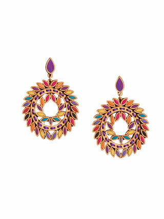 Multicolor Repurposed Fabric and Wood Statement Earrings