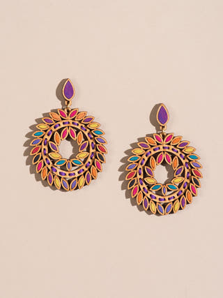 Multicolor Repurposed Fabric and Wood Statement Earrings