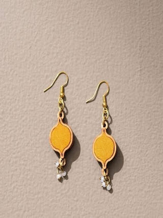 Mustard Festive Repurposed Fabric and Wood Earrings