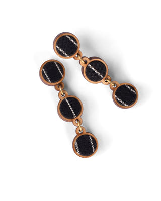 Black Repurposed Fabric and Wood Connecting Round Earrings