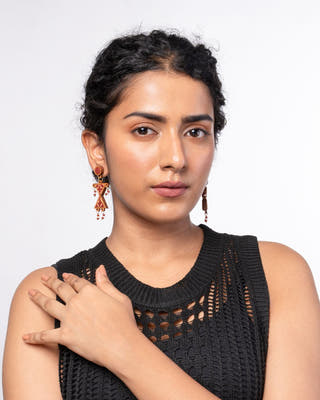 Worli Inspired Maroon Repurposed Fabric and Wood Earrings