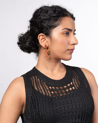 Worli Inspired Maroon Repurposed Fabric and Wood Earrings