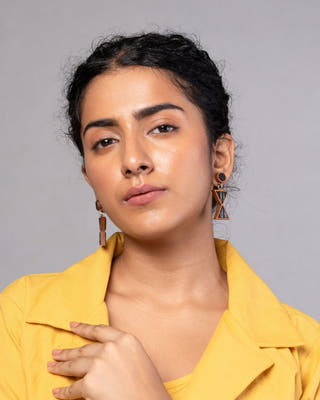 Worli Inspired Black Repurposed Fabric and Wood Earrings
