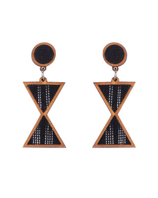 Worli Inspired Black Repurposed Fabric and Wood Earrings