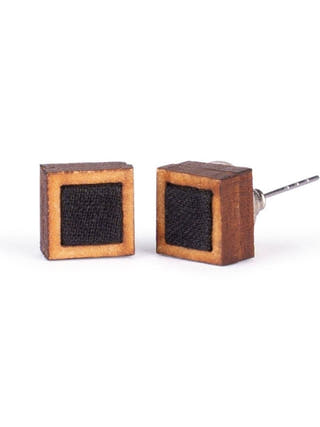 Unisex Black Square Repurposed Fabric and Wood Studs