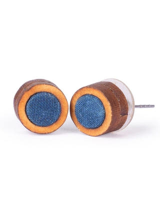Unisex Blue Round Repurposed Fabric and Wood Studs