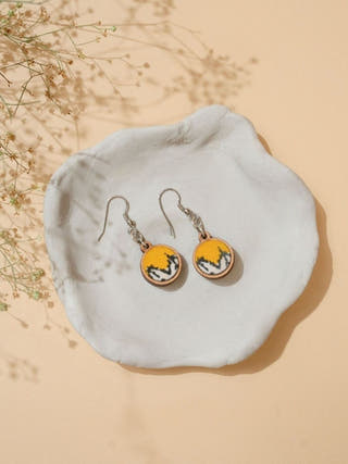 Yellow Repurposed Fabric and Wood Danglers