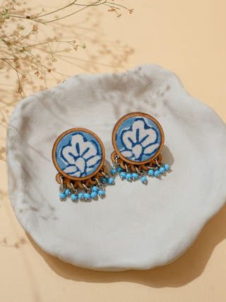 Blue Repurposed Fabric and Wood Round Studs